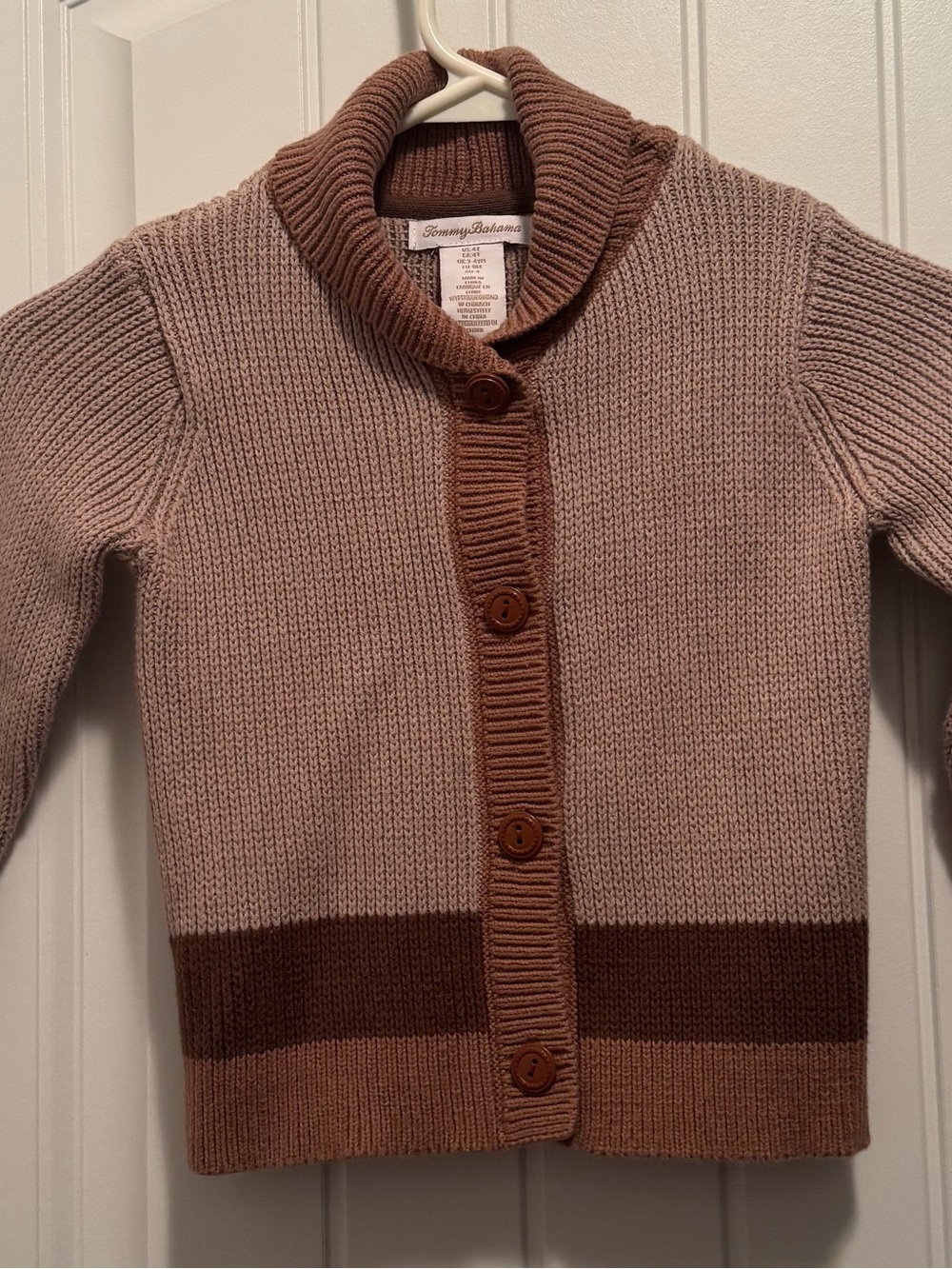 Tommy Bahama Two-Tone Shawl Collar Cardigan in Taupe and Brown